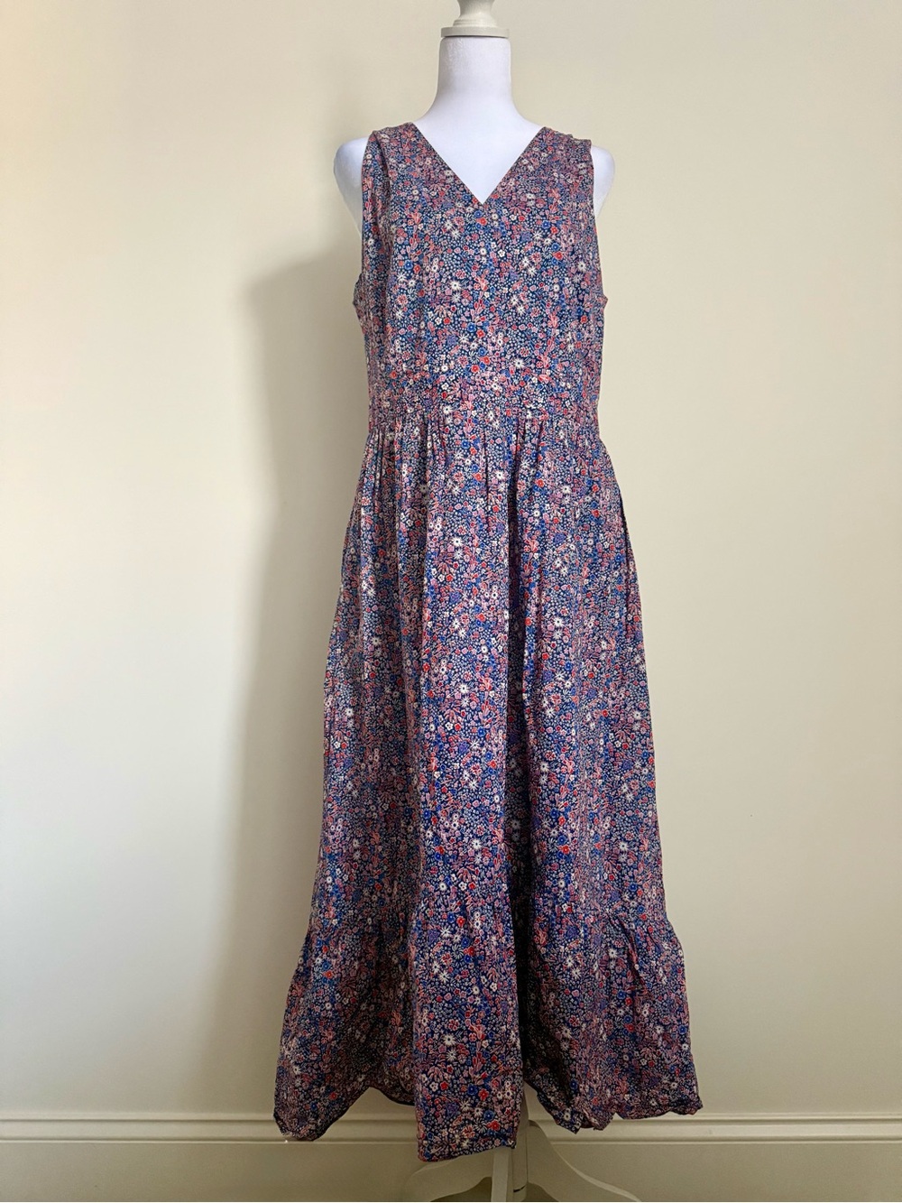 J. Crew Sleeveless V-Neck Midi Dress in liberty fabric size 12 women cotton